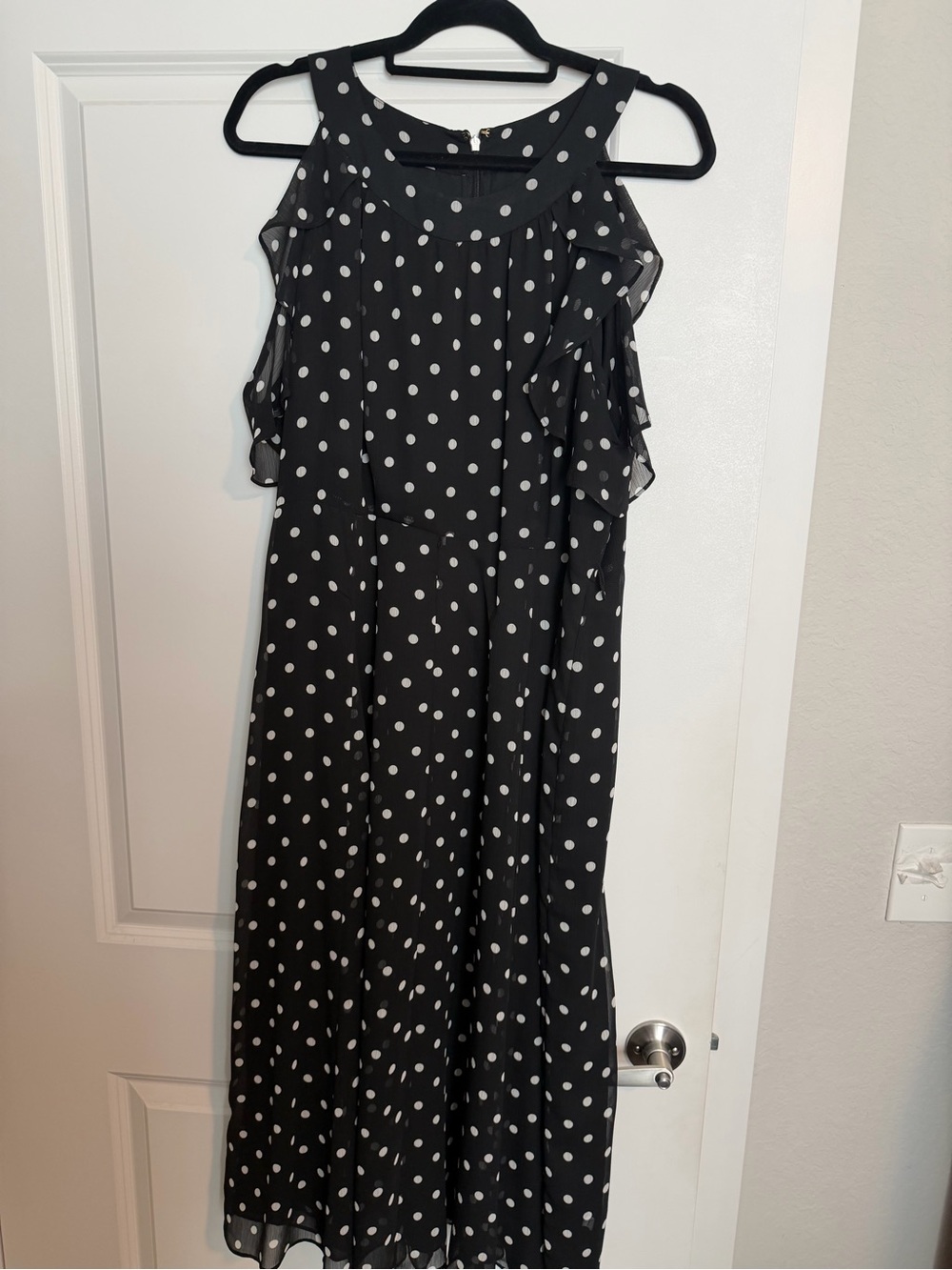 Tommy Hilfiger Black and White Polka Dot Cold-Shoulder Maxi Dress